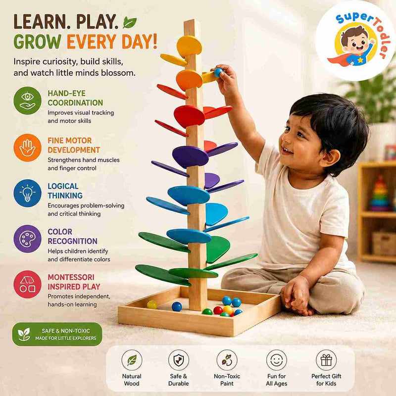 Wooden Ball Run Tree – Rainbow Musical Marble Run Montessori Toy