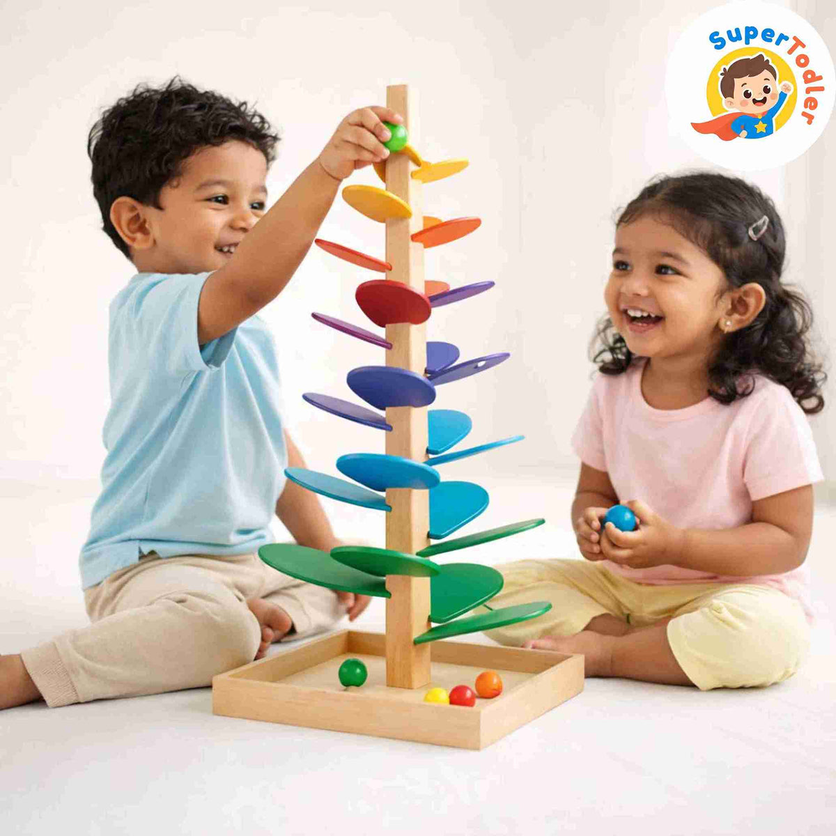 Wooden Ball Run Tree – Rainbow Musical Marble Run Montessori Toy