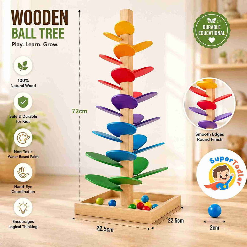 Wooden Ball Run Tree – Rainbow Musical Marble Run Montessori Toy