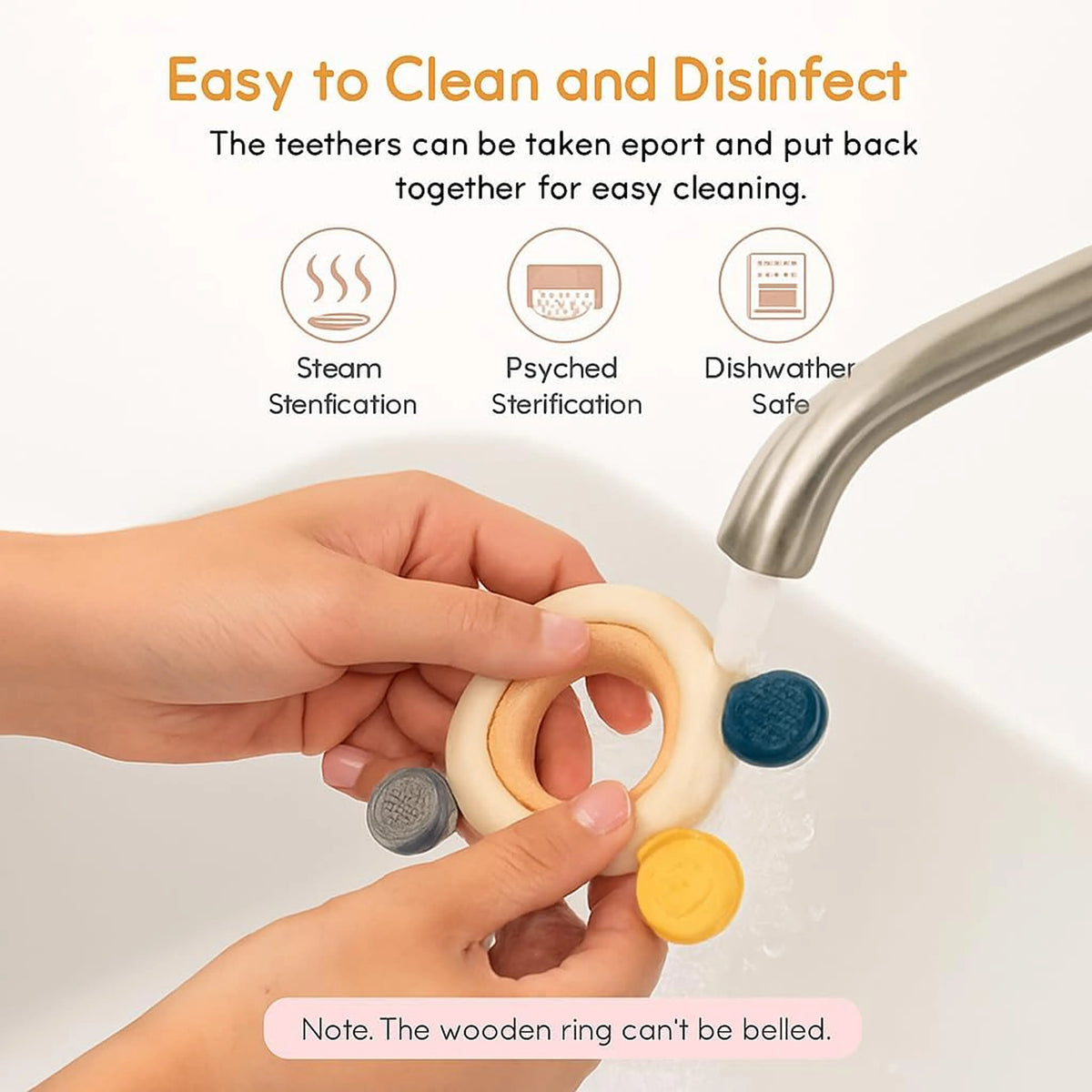 Silicone & Wooden Baby Teether – Sensory Teething Toy