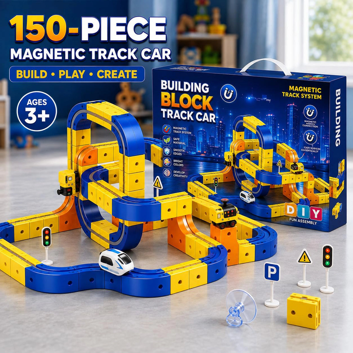 150-Piece Magnetic Building Block Track Car Set for Kids