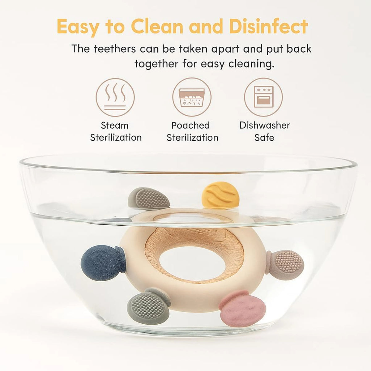 Silicone & Wooden Baby Teether – Sensory Teething Toy