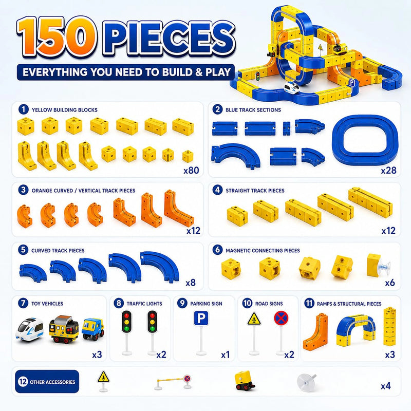150-Piece Magnetic Building Block Track Car Set for Kids