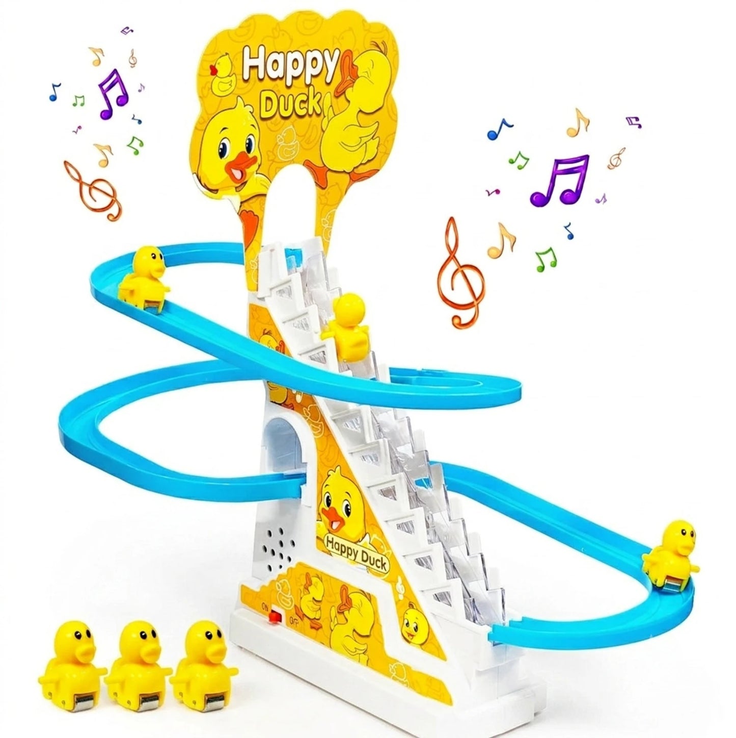 Little Lovely Duck Slide Escalator Toy Automatic Stair Climbing Race Track Set